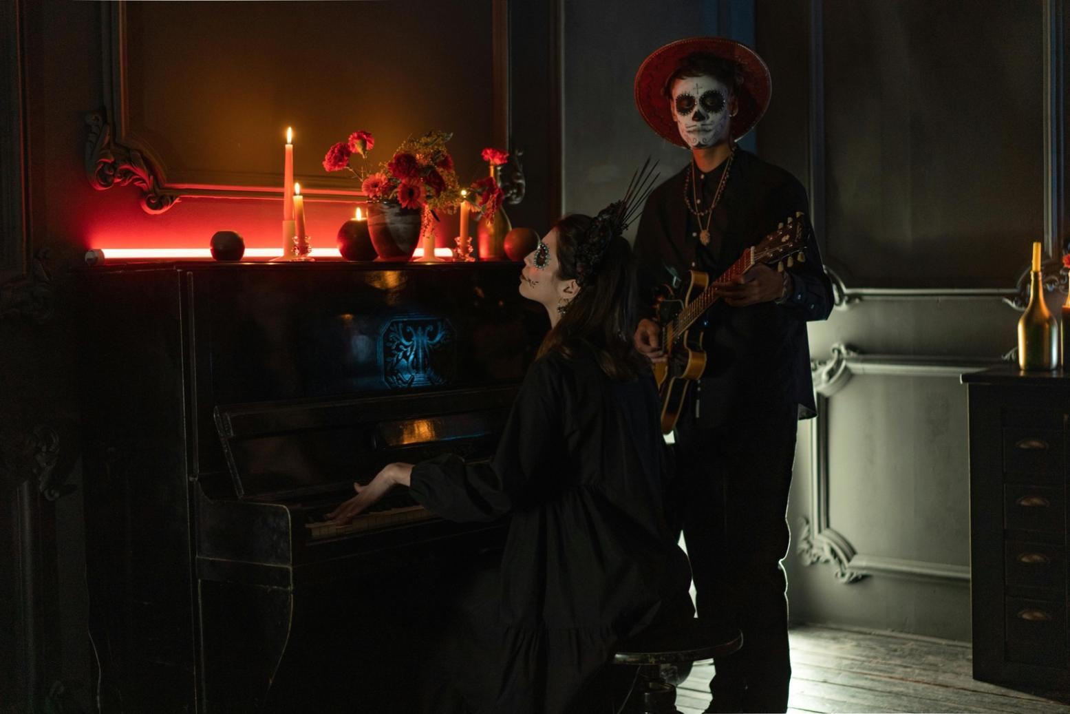 Actor in performance on stage, mid-scene